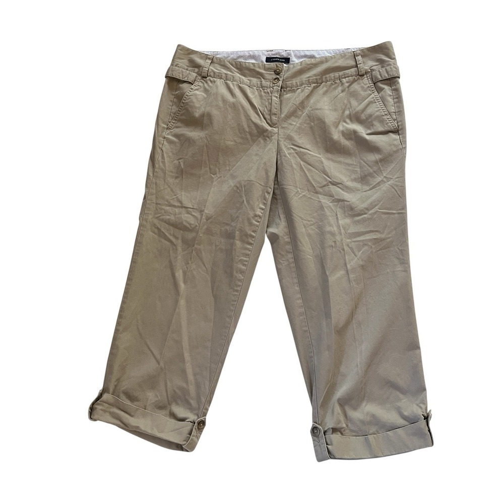 Lands' End Women's Size 14 Khaki Beige Chino Pants Crop Capri 100% Cotton